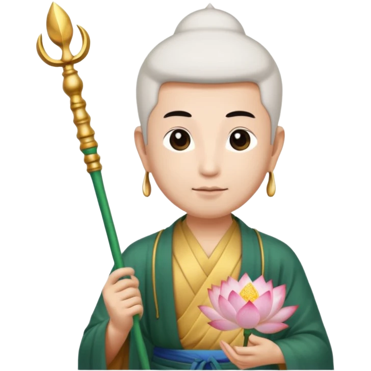 asian man with lotus, scepter, buddhism, lotus, white skin emoji