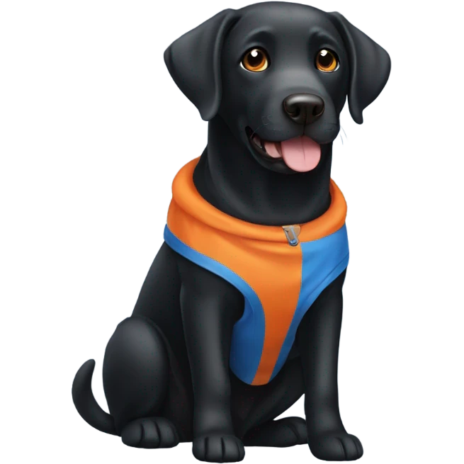 Black Labrador wearing orange and blue  emoji