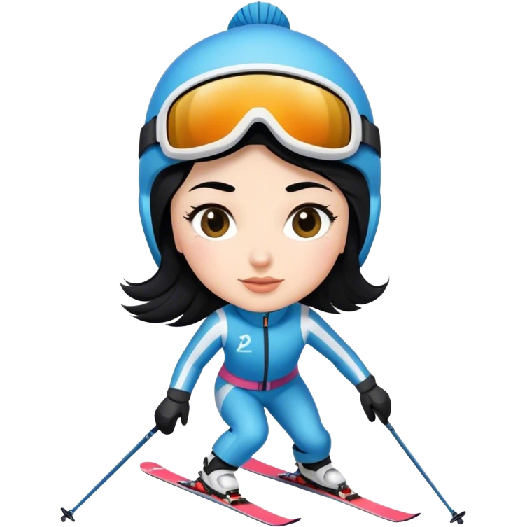 Ski woman downhill black hair emoji