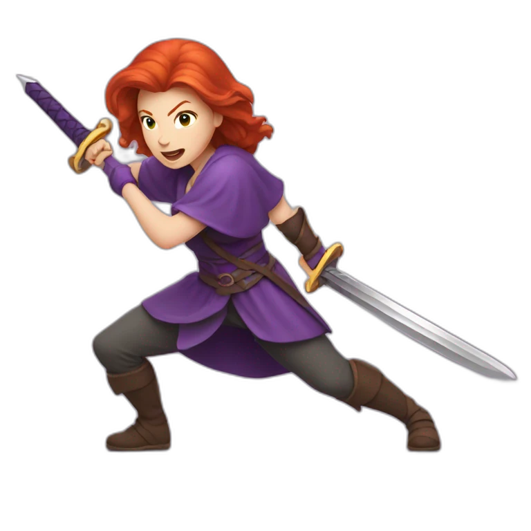redhead women in purple fighting with sword emoji