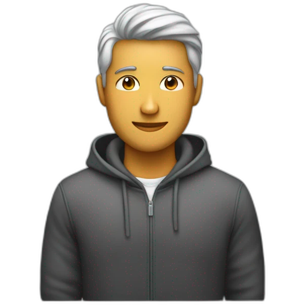 Un hombre emprendedor que sea joven y atractivo que sea blanco y vista una sudadera oscura emoji