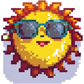 cheerful sun with sunglasses pixel art emoji