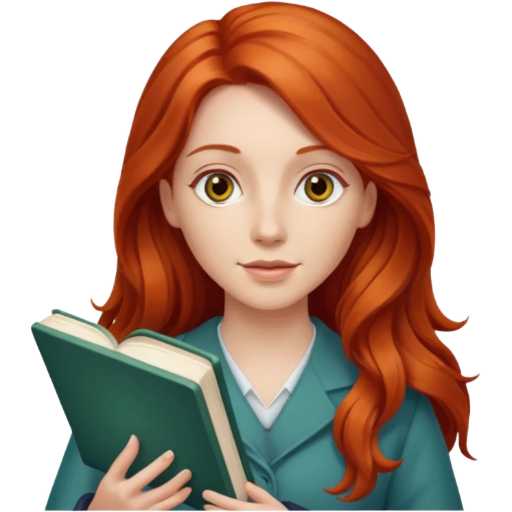 long red haired women with book with optical  emoji