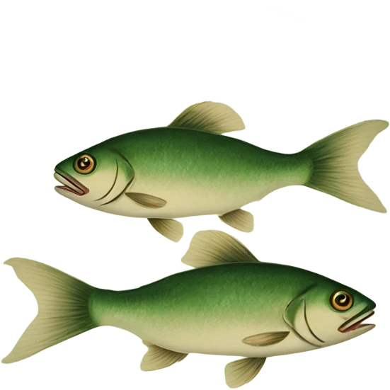 Two fish one above the other but green and beige china dish print emoji