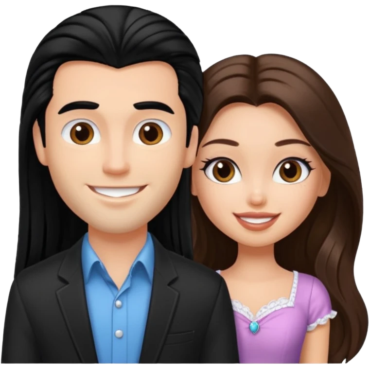 a pretty fair bratz girl with long brown hair and handsome white man with black hair emoji