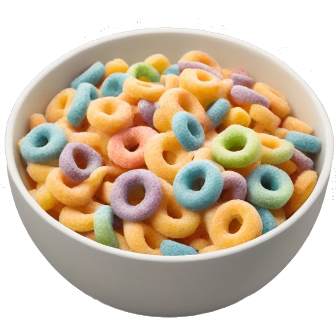 A bowl of fruit loops cereal with milk emoji