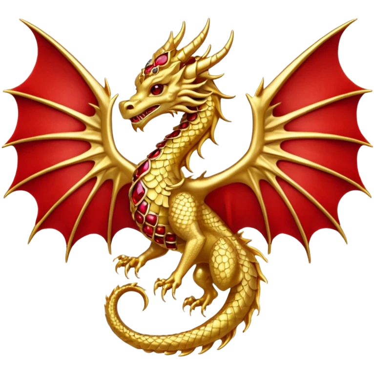 Golden Dragon with wings crest/brosch in a circle with red gems emoji