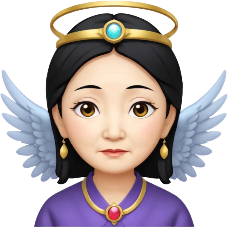 Angel Old Lady with wings black hair asian  smaller eyes w hLo emoji