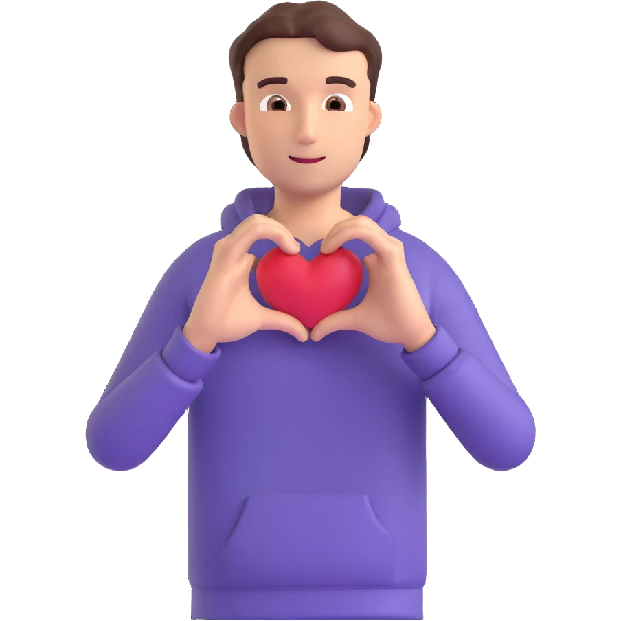 A man with heart shaped hands emoji