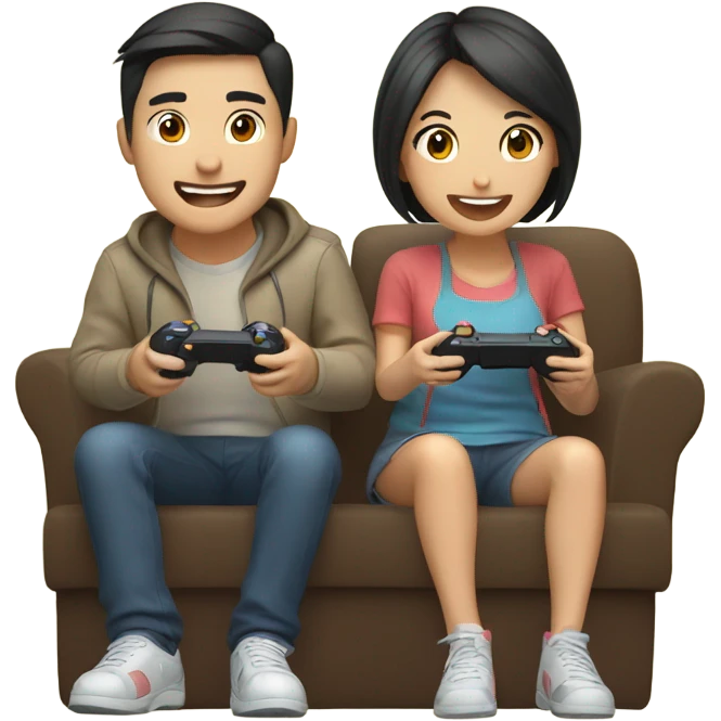 Cute asian couple excitedly playing video games emoji