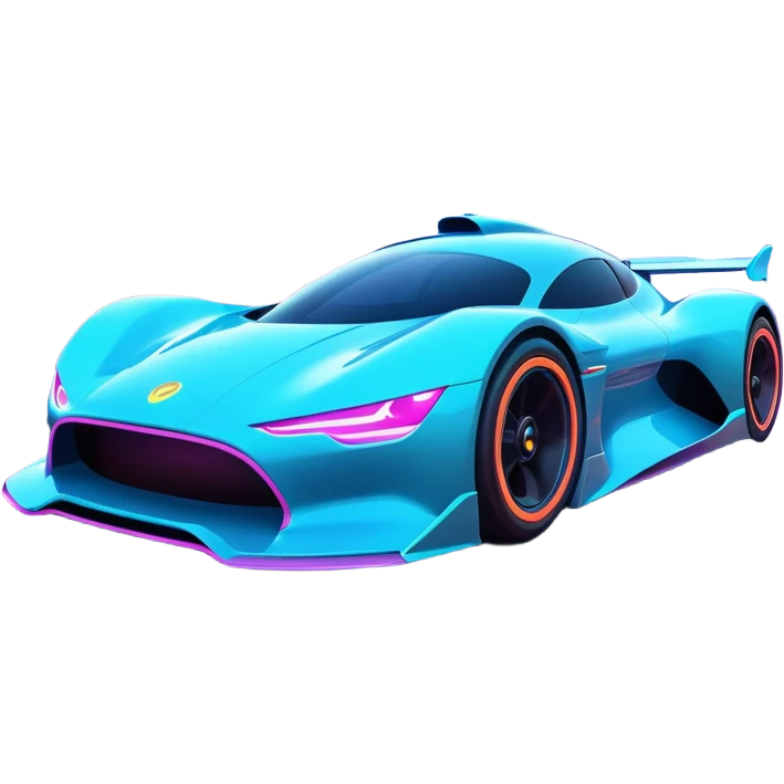A futuristic racing car with glowing neon lights, sleek aerodynamic design, and a cyberpunk cityscape in the background. The car is speeding through a neon-lit street with high-tech buildings and holograms." emoji