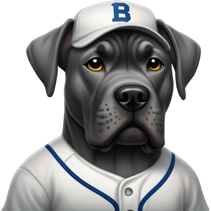 Grey Cane Corso in a baseball uniform. emoji