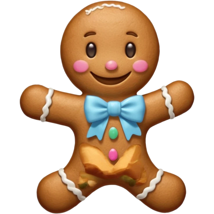 Gingerbread man with light blue bow emoji