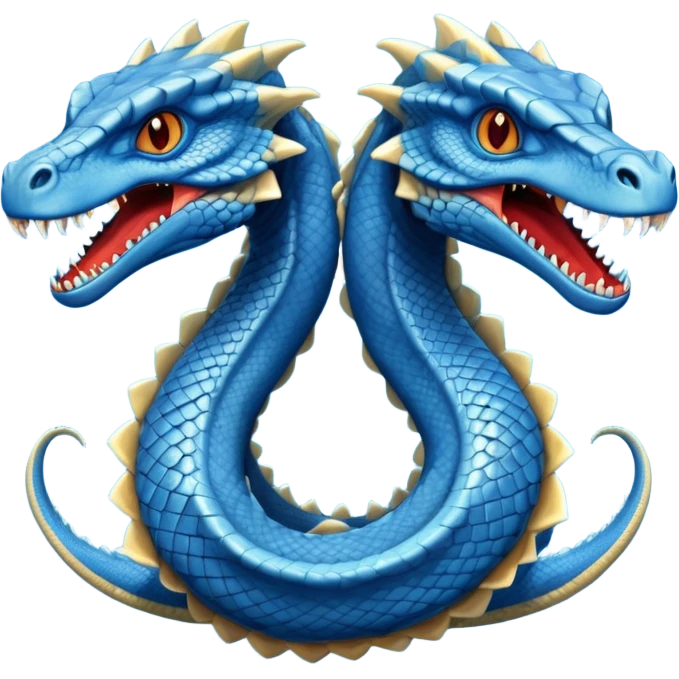 blue hydra, strong reptilian body, like a dinosaure, not like a snake,  with 3 serpent-like heads rising from its neck emoji