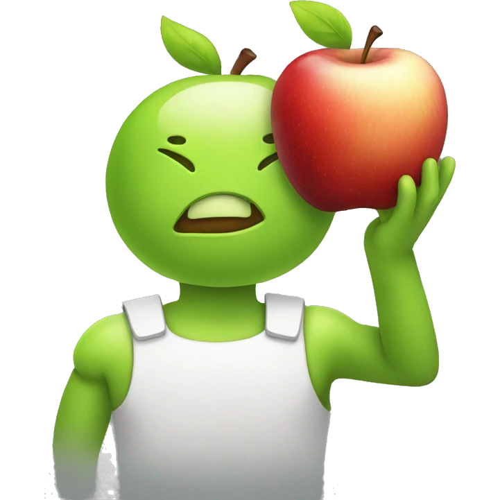 An Android eating an apple emoji