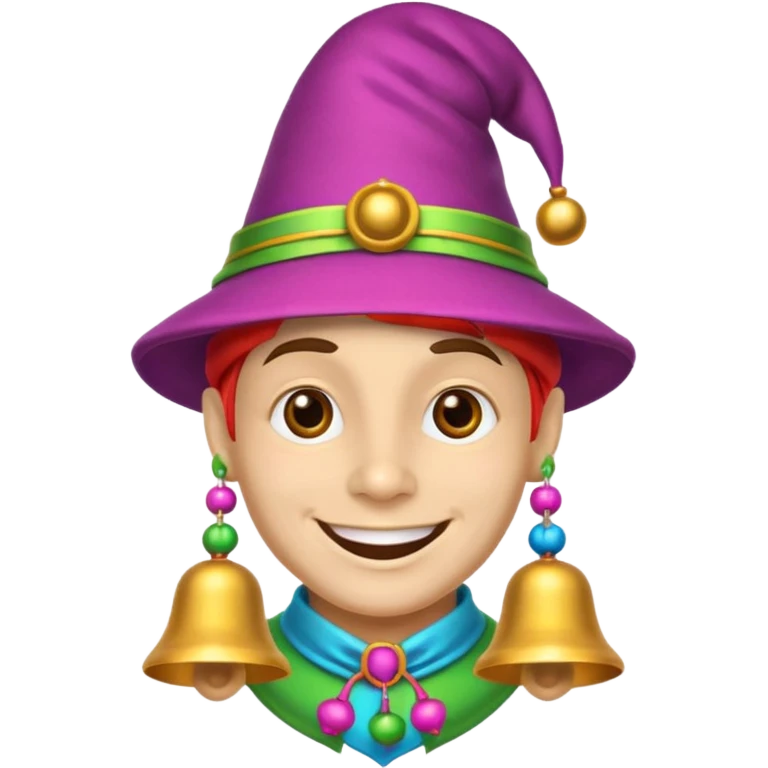 Royal Jester – Smiling trickster with colorful hat and bells emoji