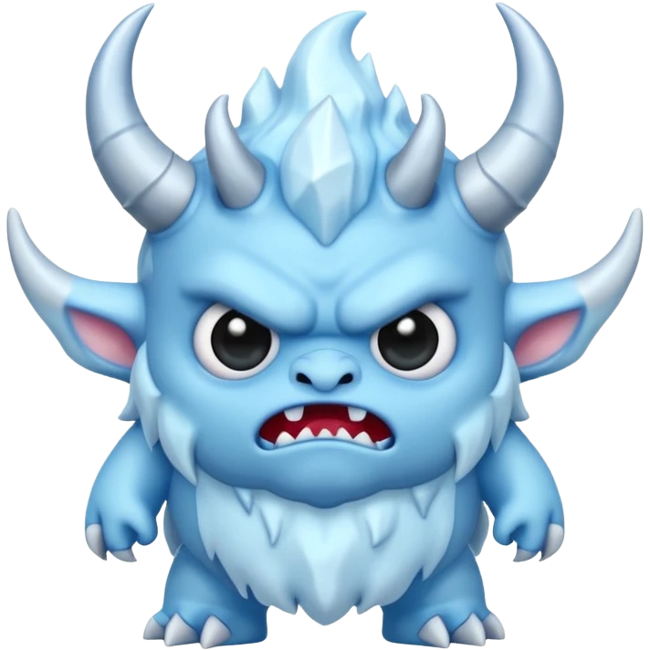 a cute grumpy chibi ice monster, scary, sinister emoji