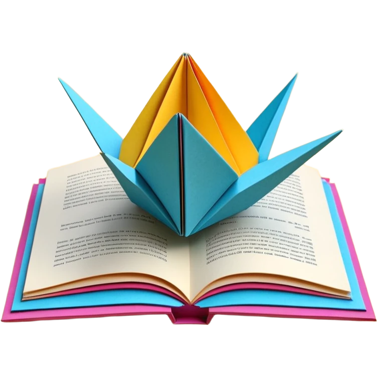 3D render of Pop-Up Book entirely of folded origami paper, sharp creases, cardboard texture, matte finish, visible paper grain, craft aesthetic, emoji