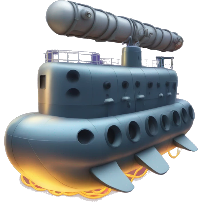 submarine with gigantic nightclub speakers roped to the side of it.  emoji