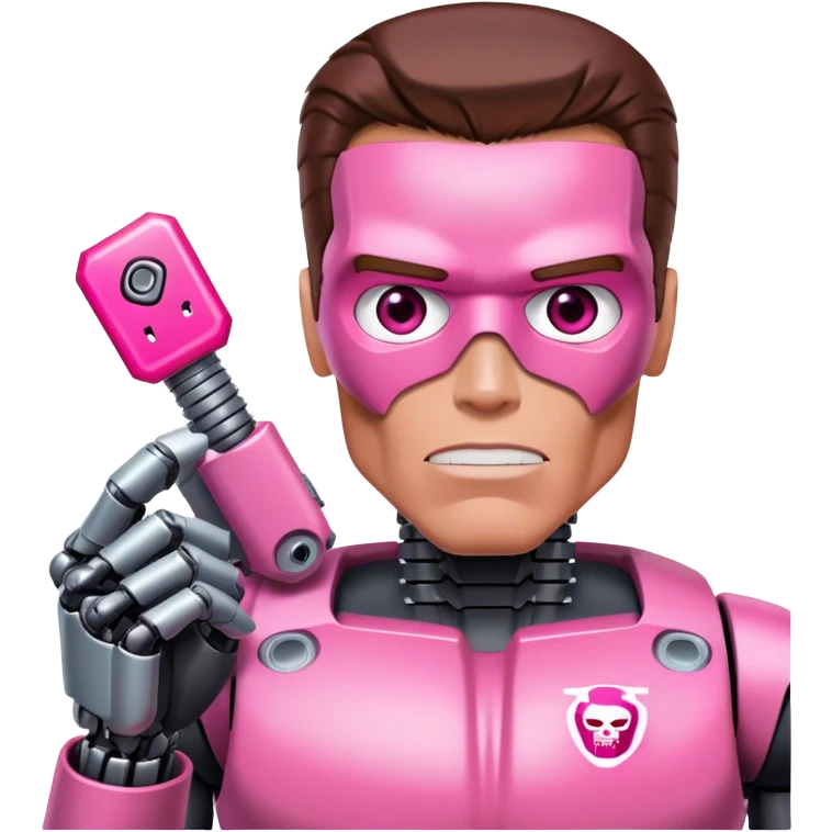 schwarzenegger-looking half robotic half human pink terminator holding excel pink icon emoji
