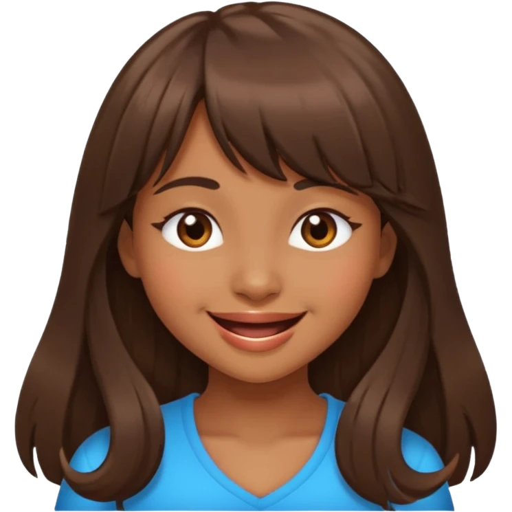 chica morena linda con cabello largo y fleco, guiñando un ojo emoji