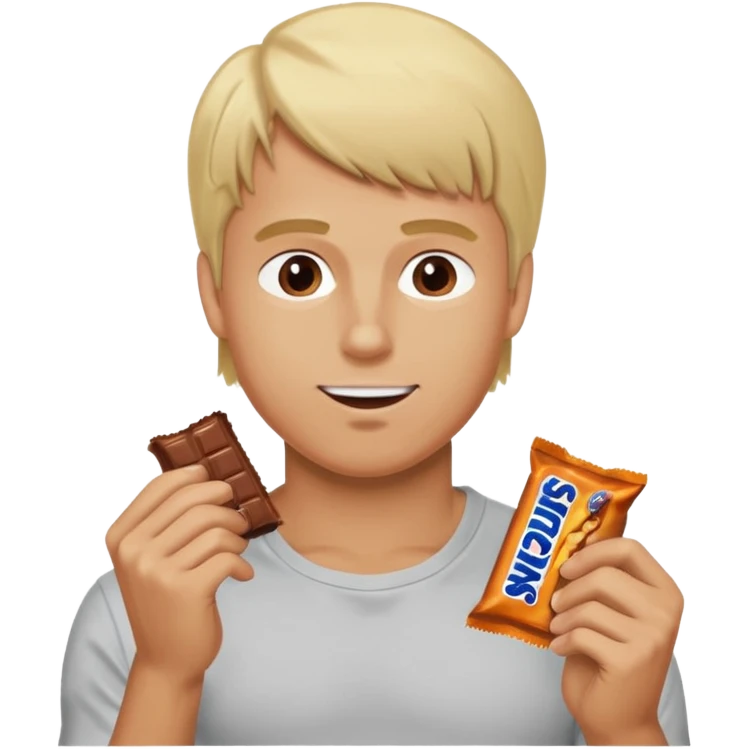 men with blond hairs and a good body eat a snickers emoji