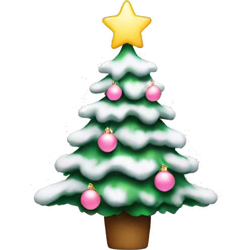 Christmas tree with snow and light pink ornaments emoji