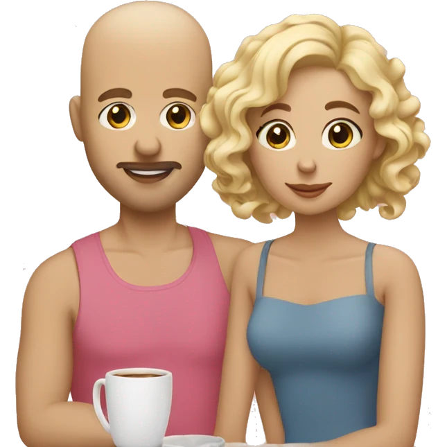 bald man, woman with blonde curls and woman with dark ash blonde hair on a brunch emoji