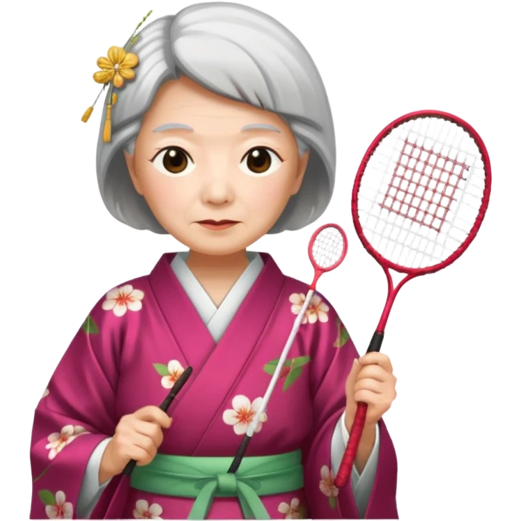 ancient japanese old woman cherry color with 1 badminton racket emoji