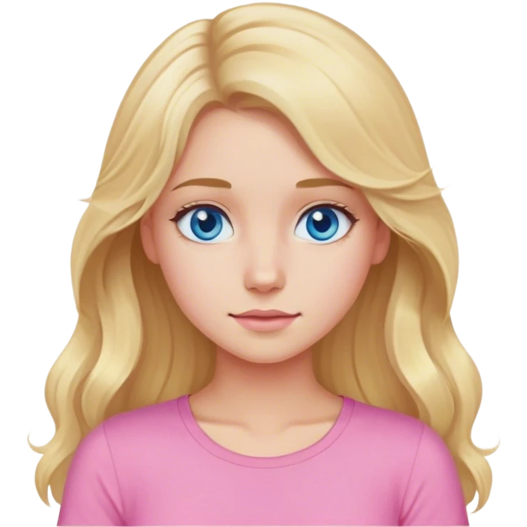 A girl blonde medium shape not popular looking, blue eyes, slightly wavy long hair, pink top  emoji