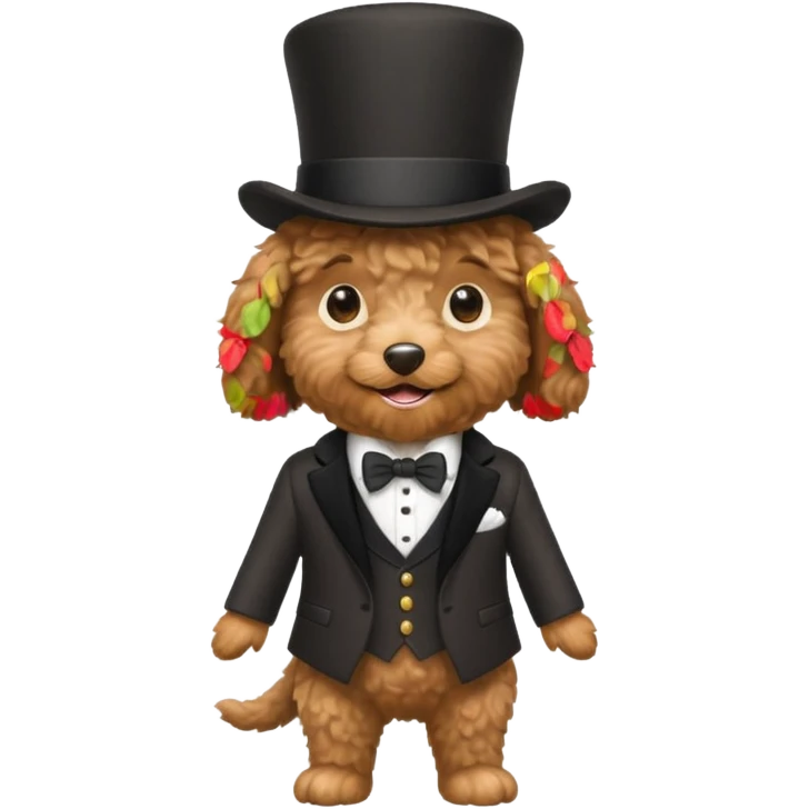 Mini ￼Australian labradoodle wearing a suit and top hat  emoji