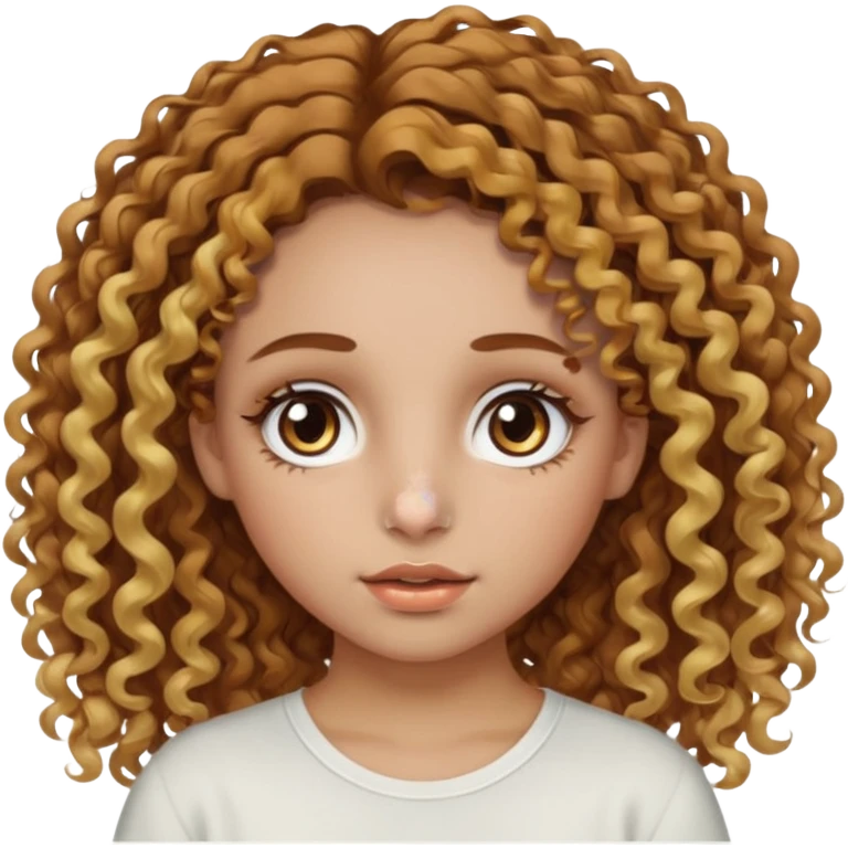 A girl with brown curly hair and blonde edges side parted with hazel central heterochromia eyes and a nose ring emoji