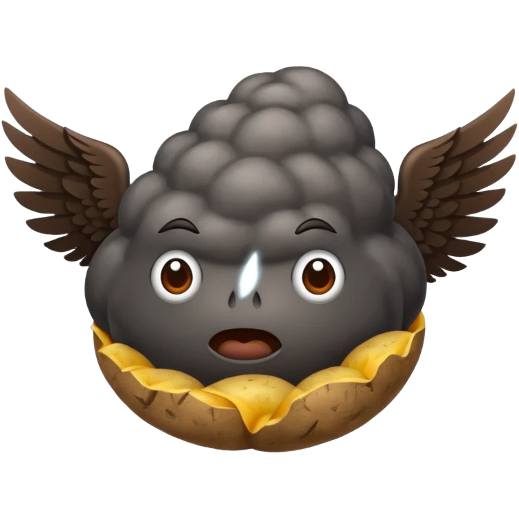 storm cloud and a potato with wings emoji