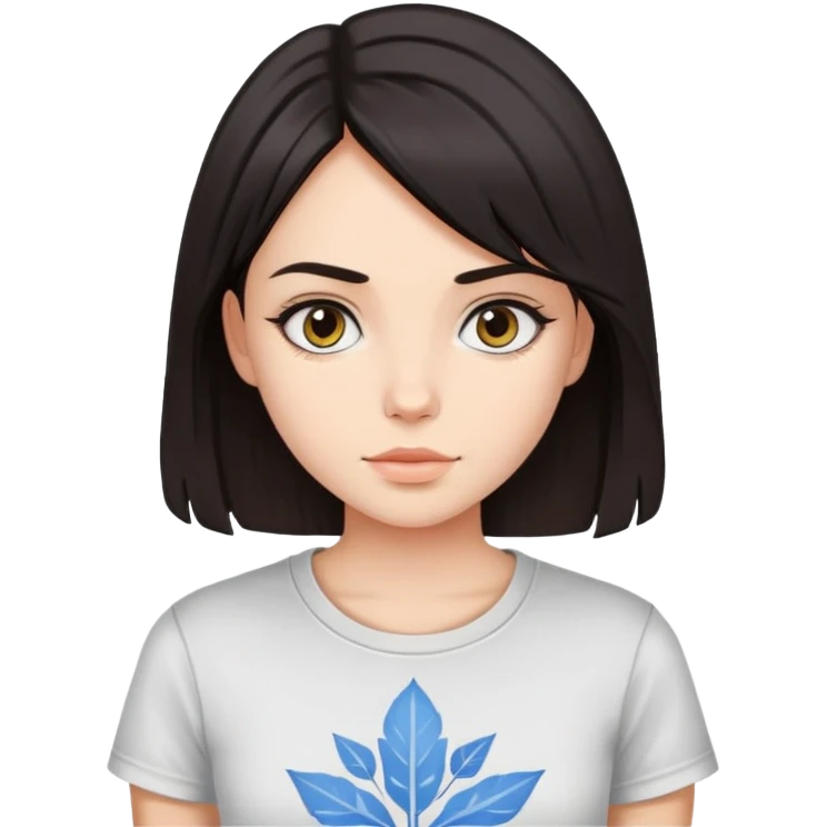 Девушка с темными волосами с надписью на футболке VALERIAN emoji