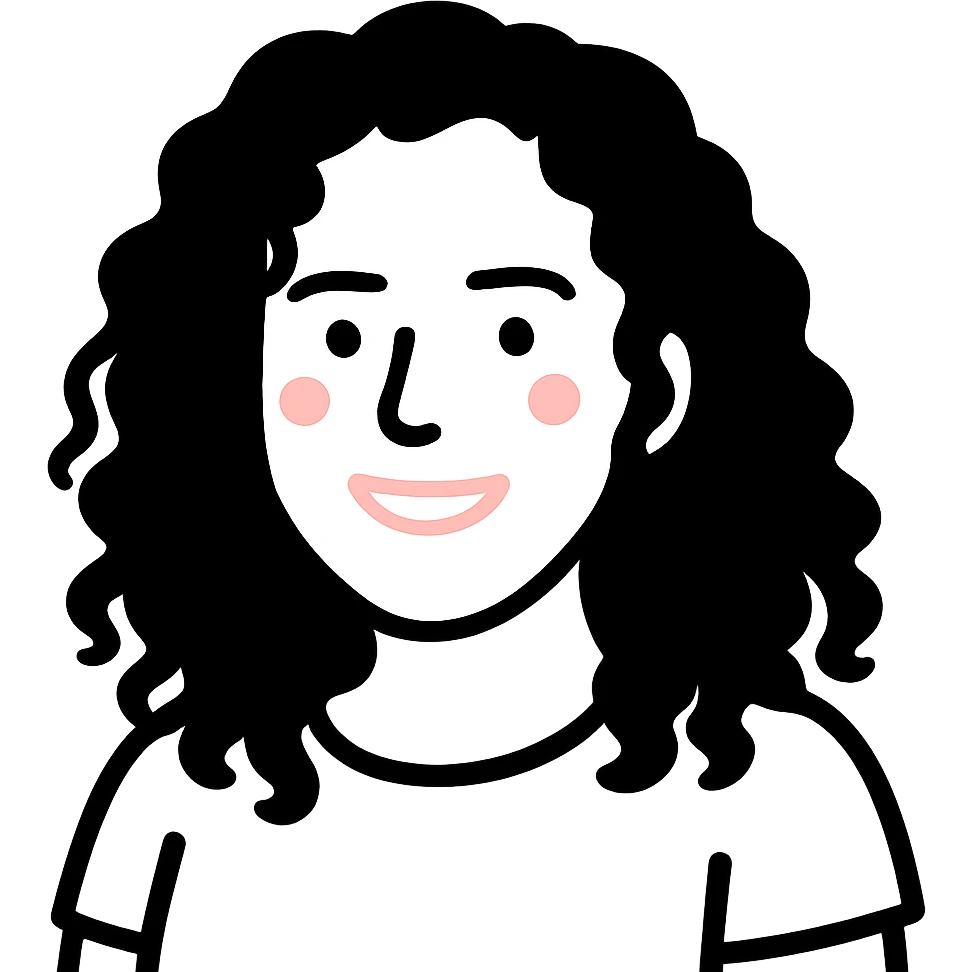 A cheerful young woman with curly hair, soft features, and a warm smile, facing forward with a friendly expression emoji