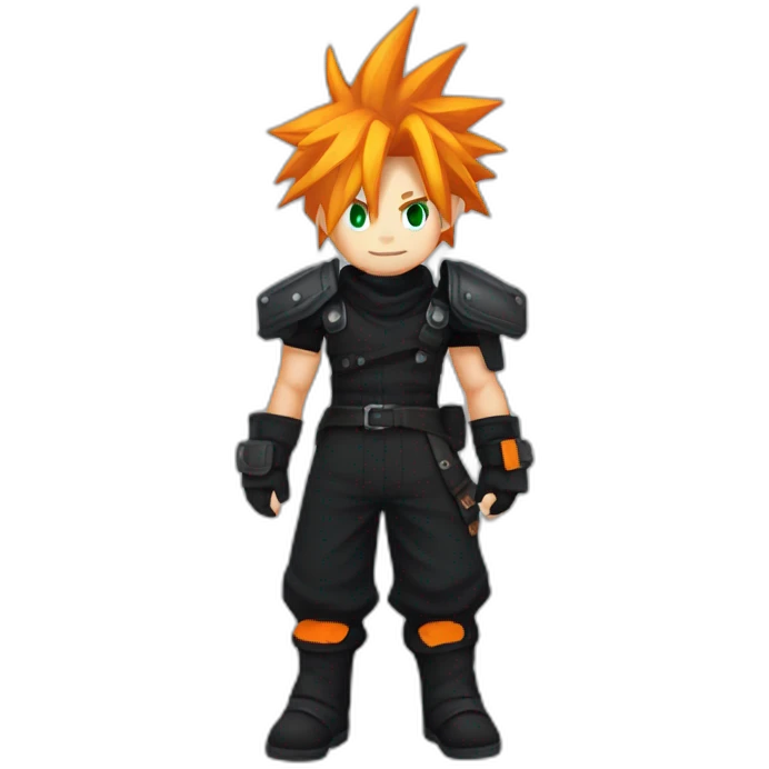 cloud strife  with orange hair. Black clothes full body  emoji