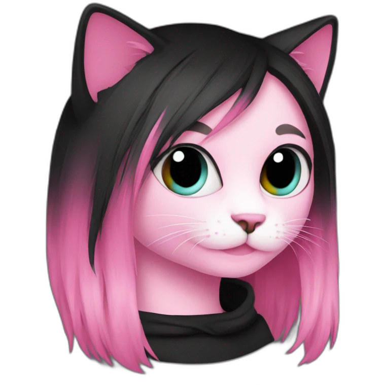 emo cat black pink long hair emoji