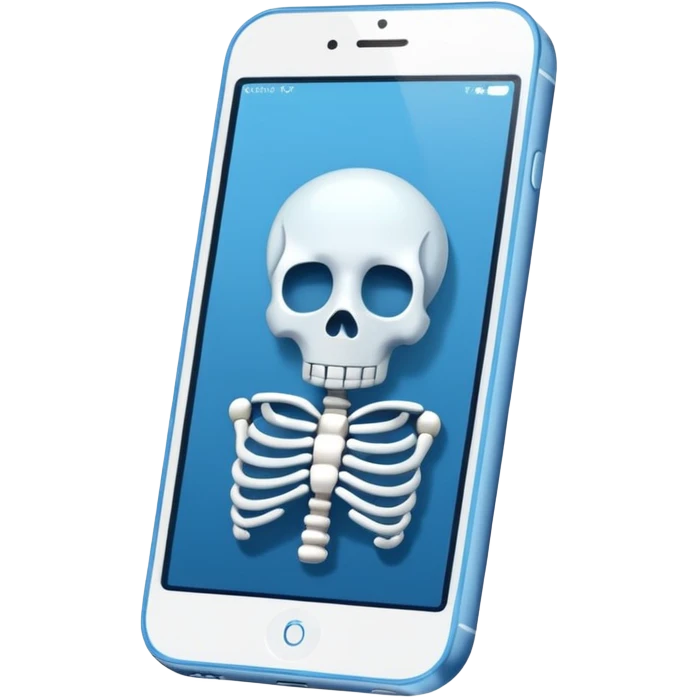 Un squelette avec un iPhone 14 bleu  emoji