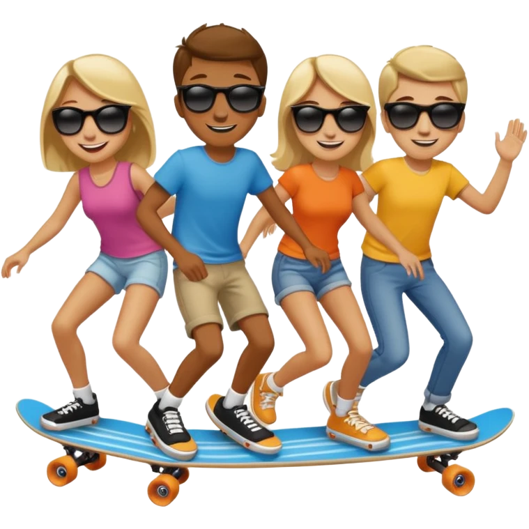 Four people on one long skateboard emoji