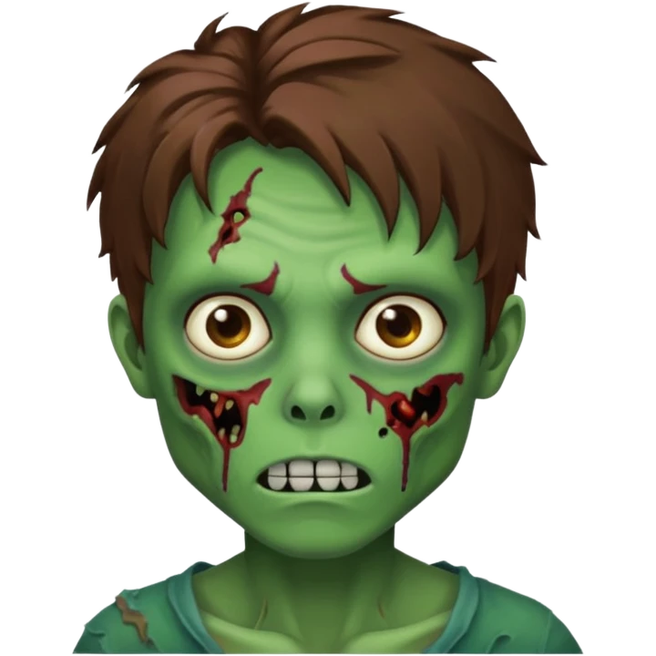 zombie slime youthful face, messy brown hair, emoji