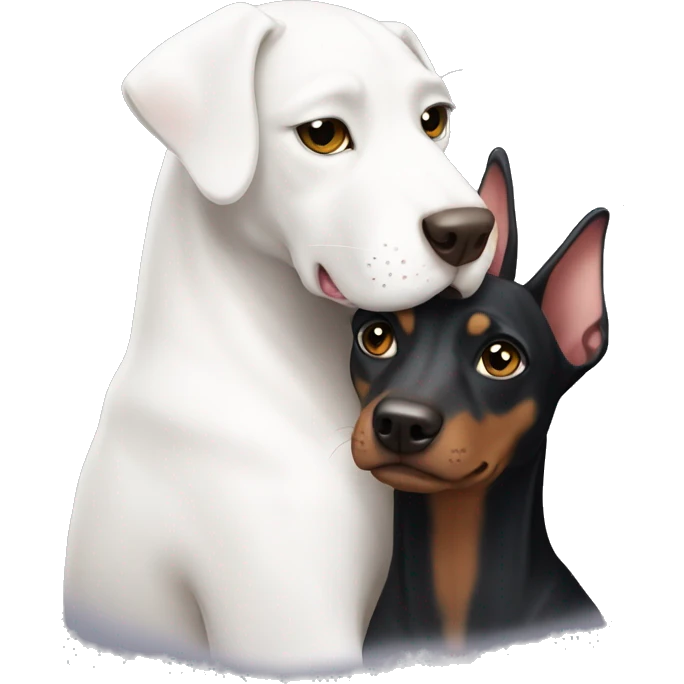 Pure white cat with Doberman hugging  emoji