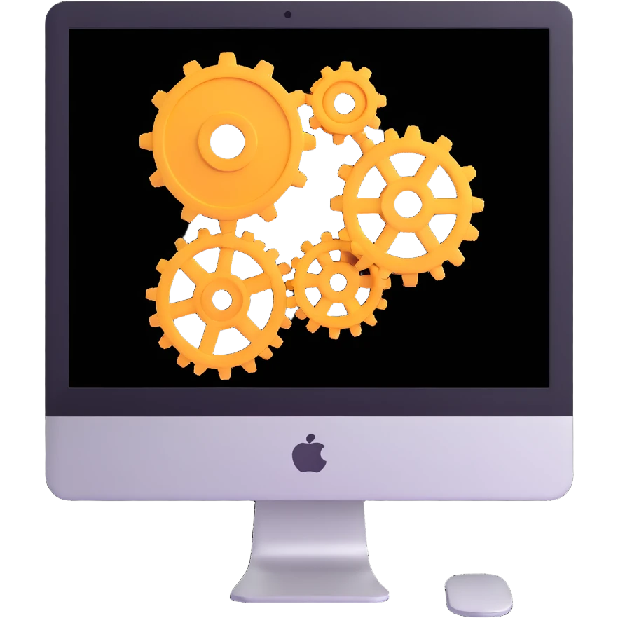 iMac computer with gears on the screen emoji