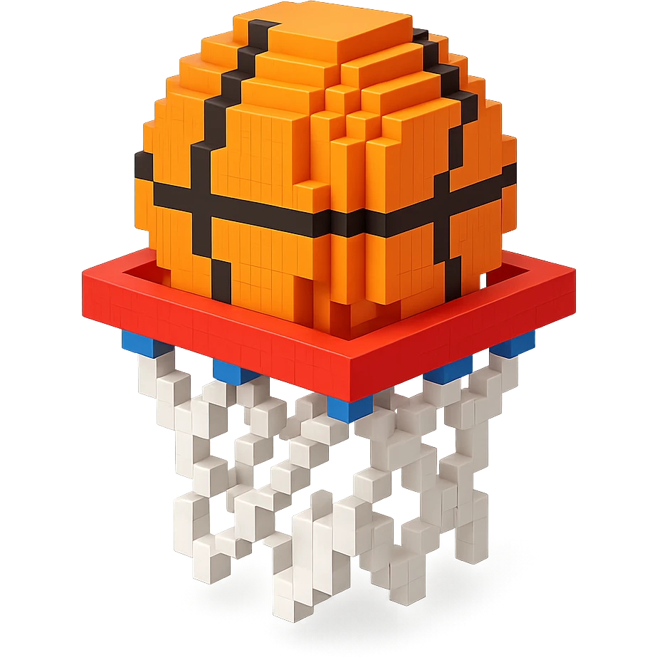 Voxel-style basketball in a net, no background, variation 2. emoji