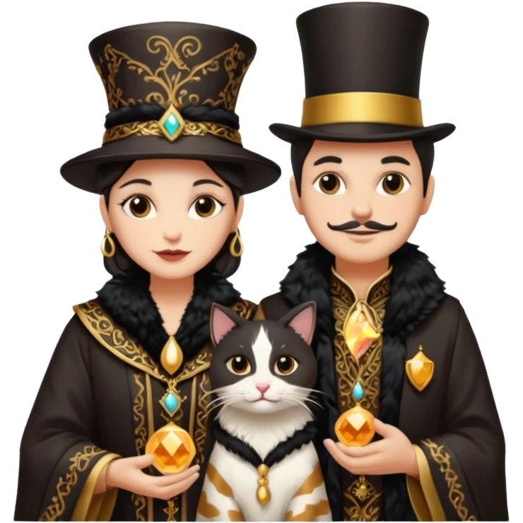 magician couple and their pet cat emoji