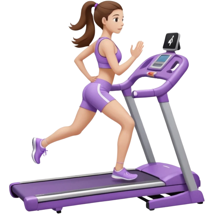 girl with long brown hair on treadmill wearing light purple yoga set emoji