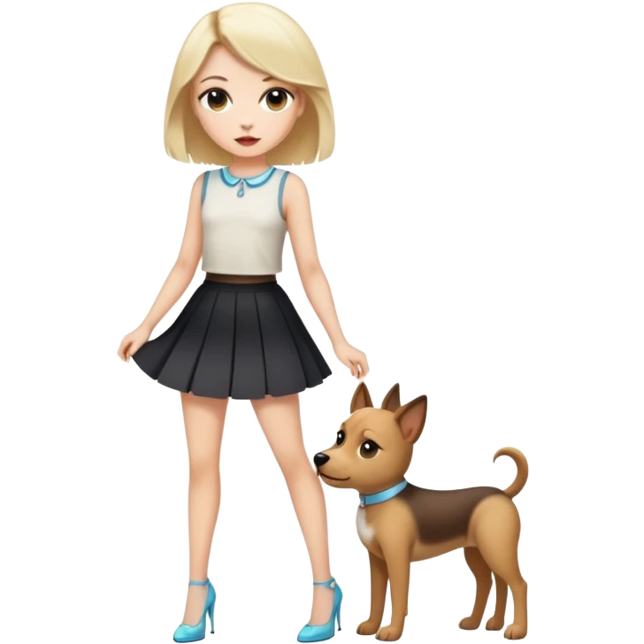 Girl dressed like a dog and in short skirt and short top and heels emoji