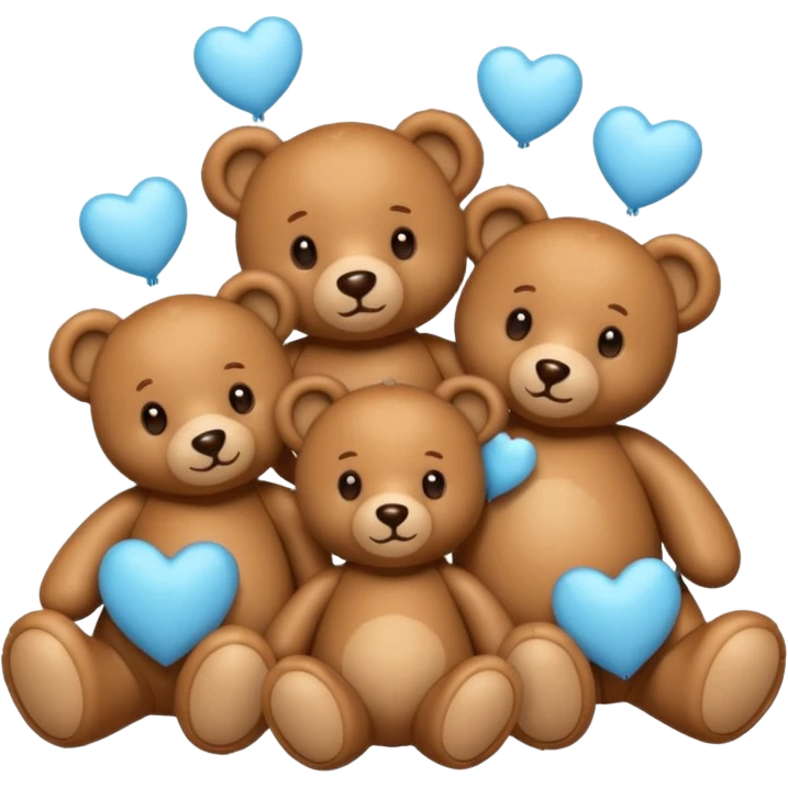 Muchos osos de peluche color café claro y muchos corazones azules claros emoji