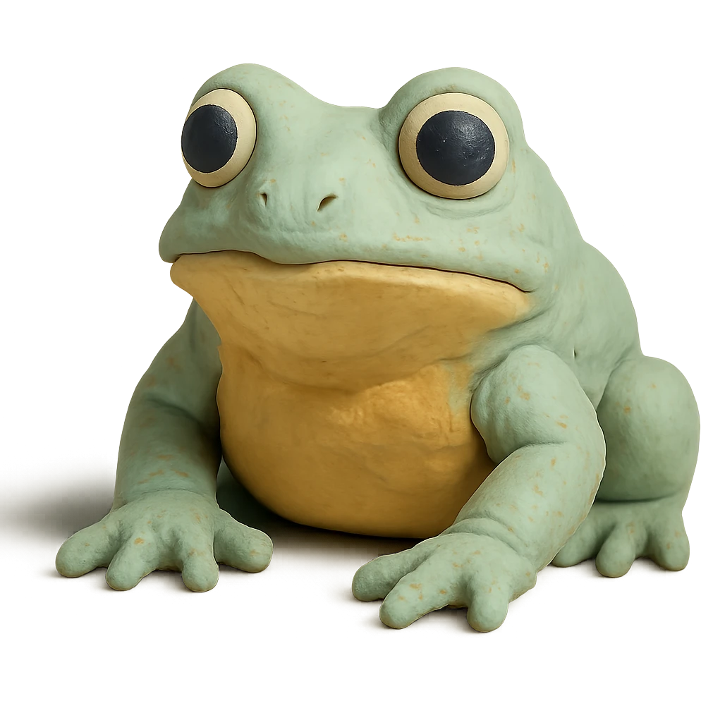 realistic bufo frog doll, claymation style, visible fingerprints, pastel colors, no background emoji