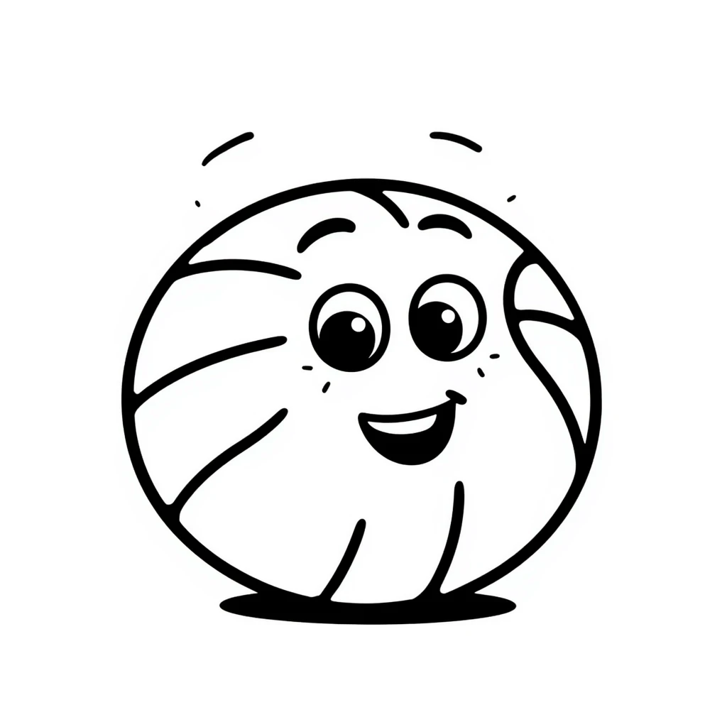 A hand-drawn basketball with a silly cute expression emoji