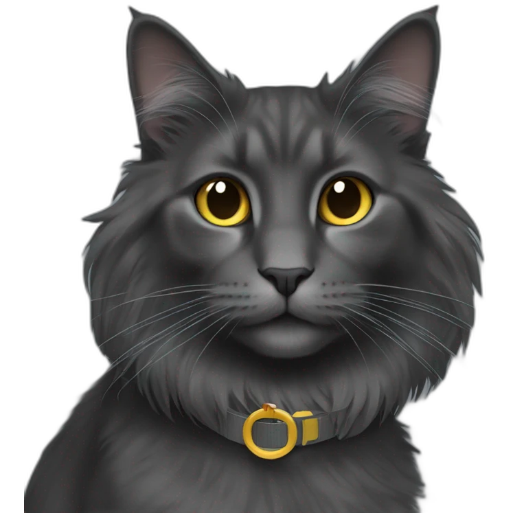 charcoal colored long haired cat with airtag collar emoji